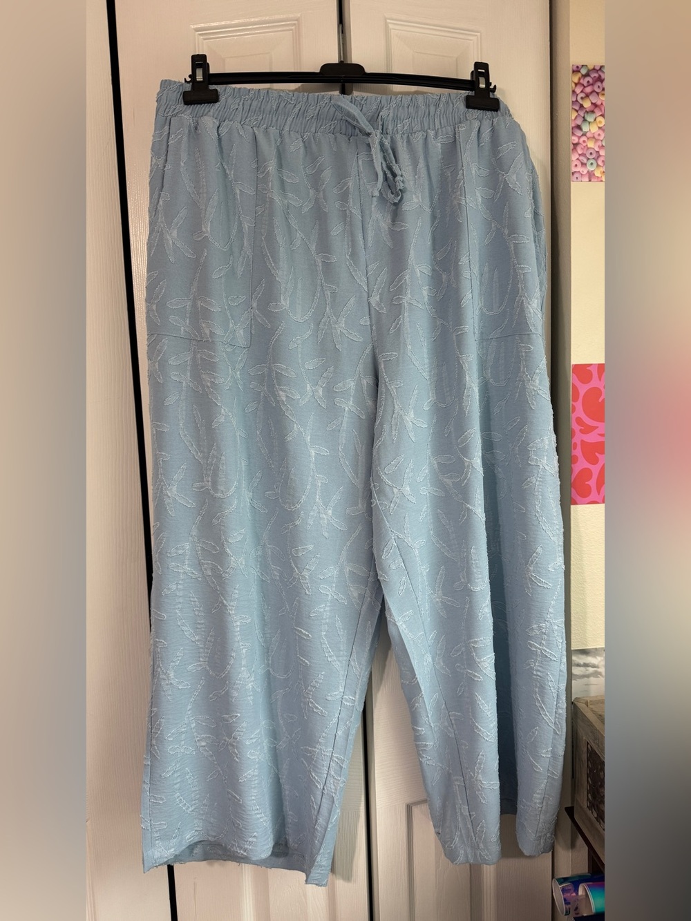 Light Blue Wide-Leg Pants with Elastic Waist